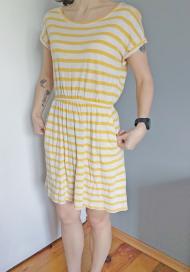 sukienka w paski, biało-żółta, lato, H&M, rozmiar XS